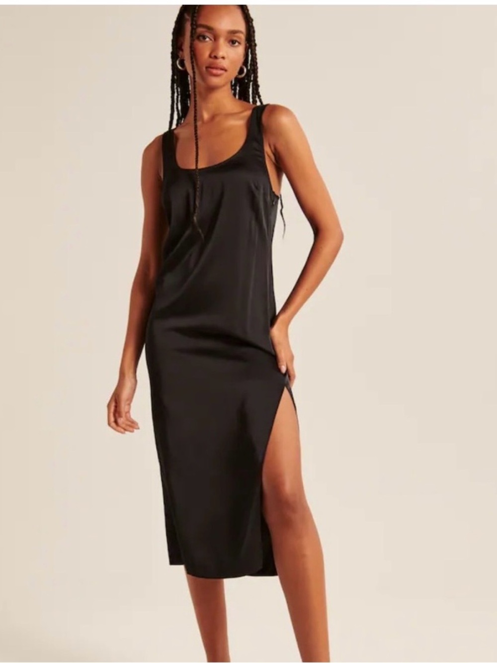 Abercrombie & Fitch Satin Slip Midi Dress in Black XXS Petite